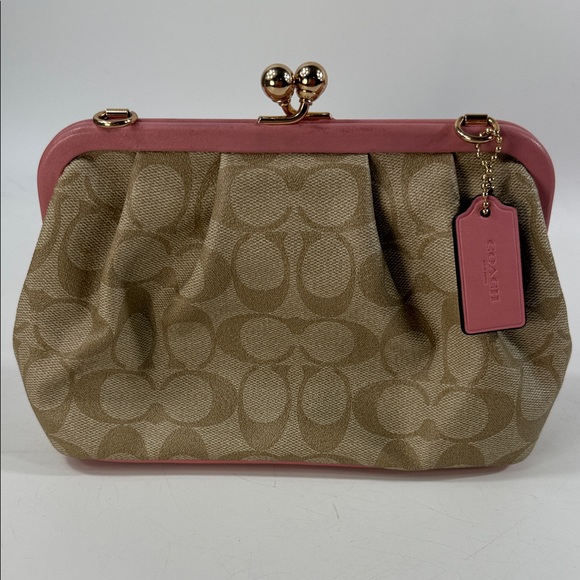 Coach Pink and Tan Crossbody Bag with Gold Chain - Picture 2 of 15